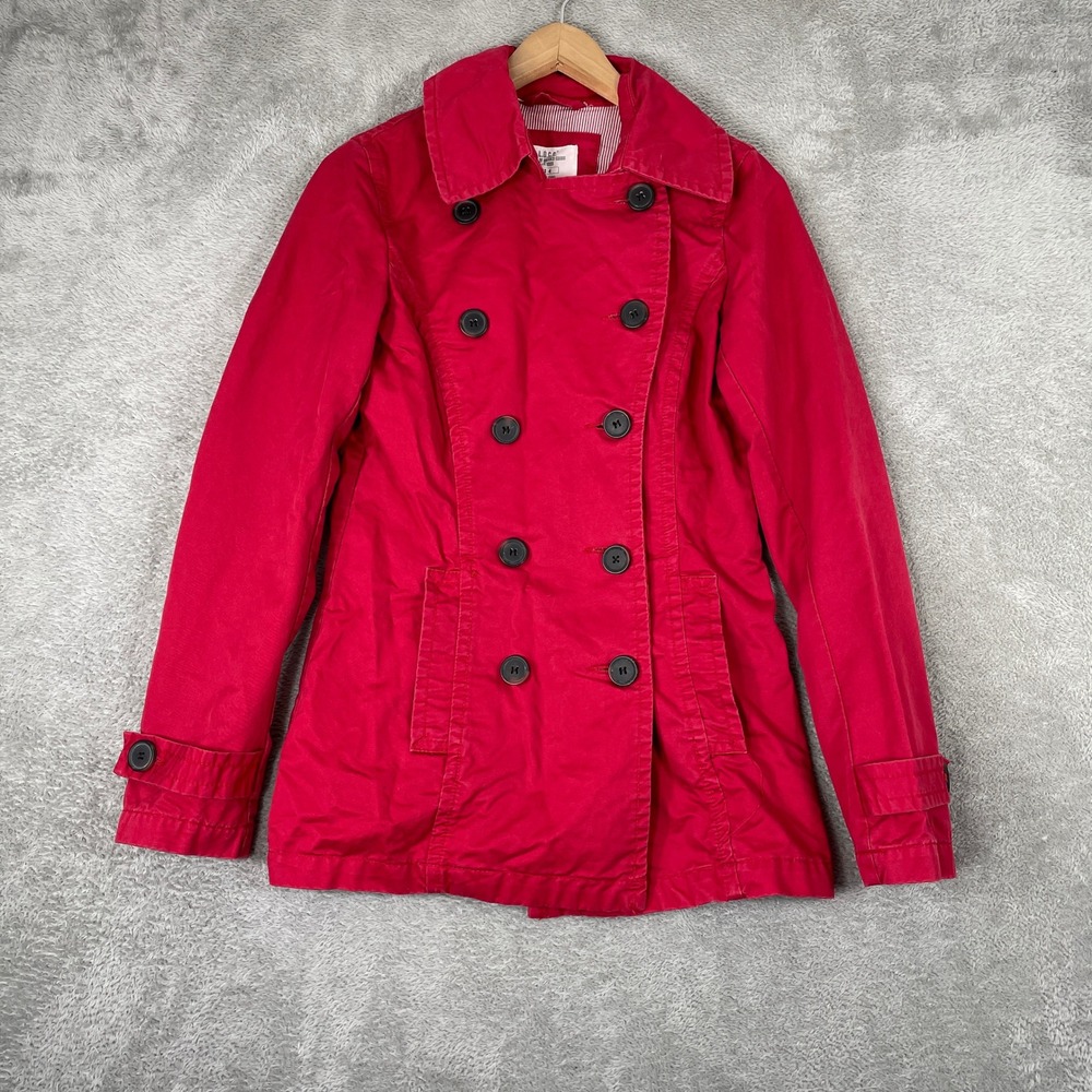 H&M LOGG Pea Coat Womens Medium Red Cotton Double Breasted Trench Jacket‎